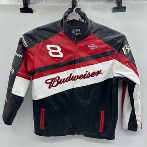 Chase Wilson's Leather Mens Large L Dale Jr Budweiser Coat Jacket NASCAR VTG Y2K